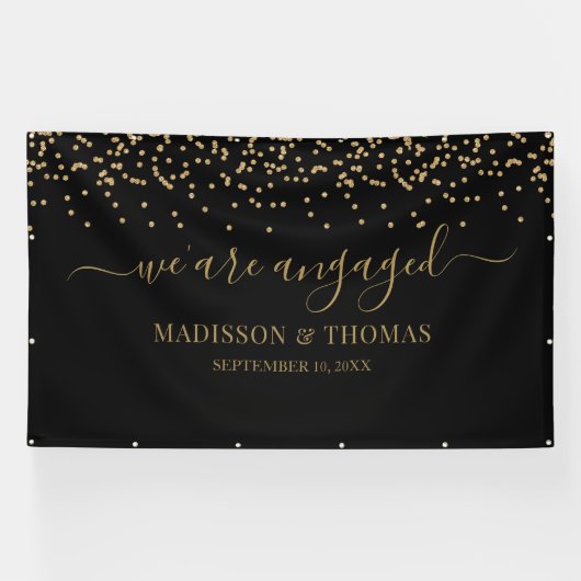 We are Engaged black and gold backdrop Banner (Horizontal)