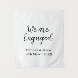 We are Engaged couple name date calligraphystylish Wandteppich