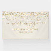 We are Engaged cream glitter gold backdrop Banner (Horizontal)