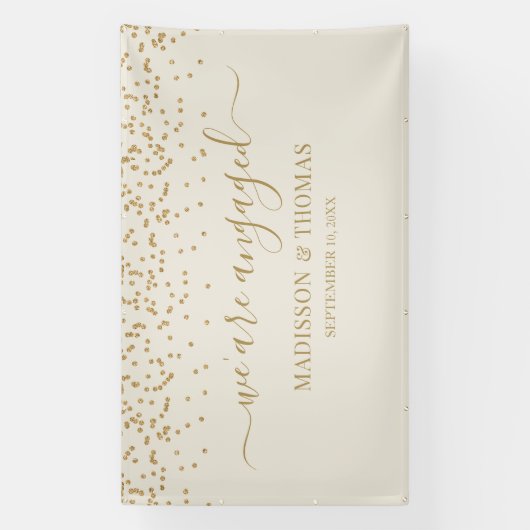 We are Engaged cream glitter gold backdrop Banner (Vertikal)