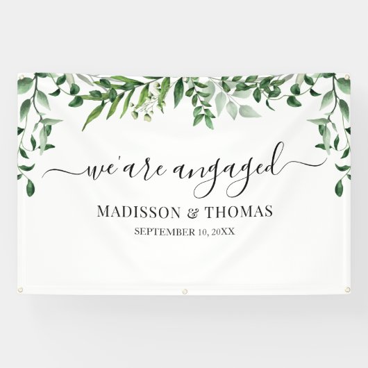 We are Engaged greenery backdrop Banner (Horizontal)