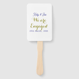 We are Engaged purple gold name date elegant simpl Fächer