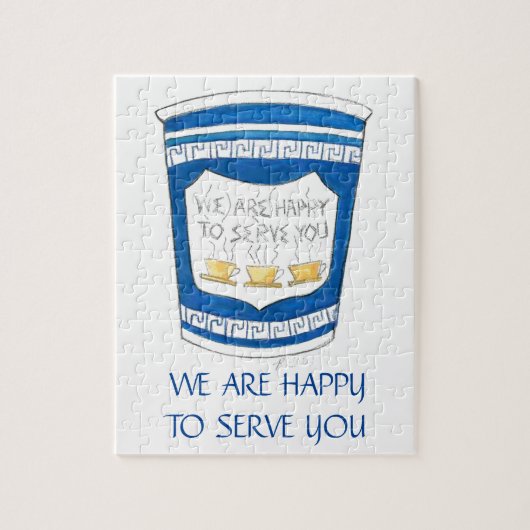 We Are Happy to Serve You Greek Coffee Cup Puzzle (Vertikal)