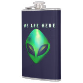 "We Are Here" Green Alien head Flachmann (Links)