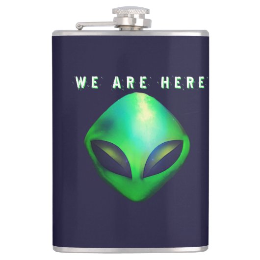 "We Are Here" Green Alien head Flachmann (Vorderseite)