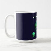 "We Are Here" Green Alien head Kaffeetasse (Links)