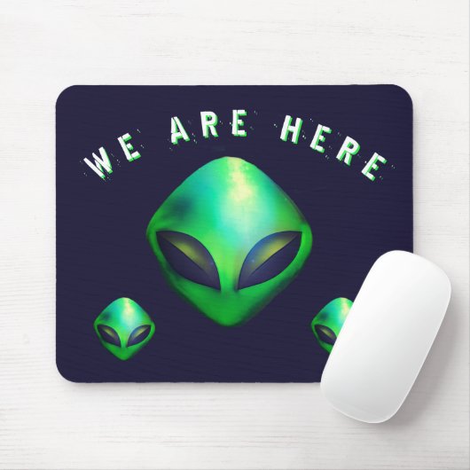 "We Are Here" Green Alien head Mousepad (Mit Mouse)