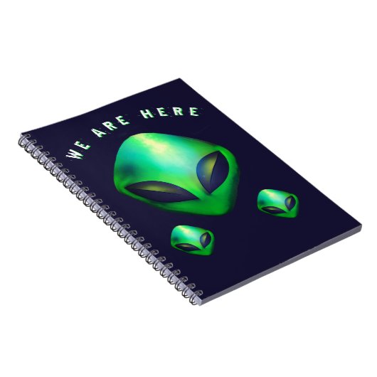 "We Are Here" Green Alien head Notizblock (Rechte Seite)