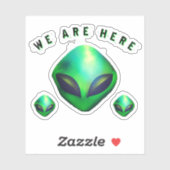 "We Are Here" Green Alien head Sticker (Blatt)