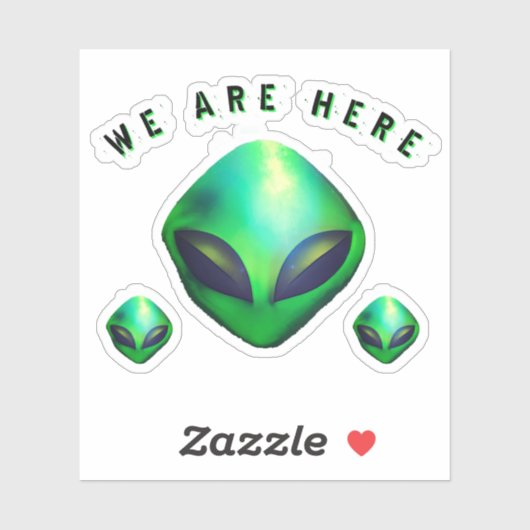 "We Are Here" Green Alien head Sticker (Blatt)