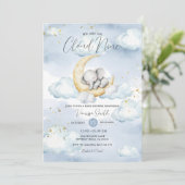 We Are On Cloud Nine Blue Elephant Baby Shower  Einladung (Stehend Vorderseite)