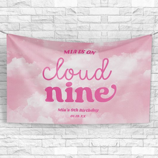 We Are On Cloud Nine Pink 9th Ninth Birthday Party Banner