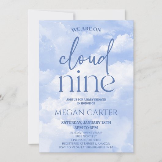 We Are On Cloud Nine Sparkle Clouds Baby Shower Einladung (Vorderseite)