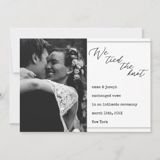 "We band the knot" Wedding News eleganter Klassike Ankündigung (Vorderseite)