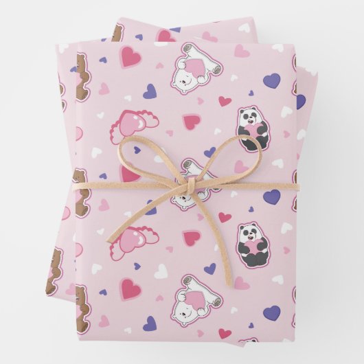 We Bare Bears - Valentine Hearts Pattern Geschenkpapier Set (Beispiel)
