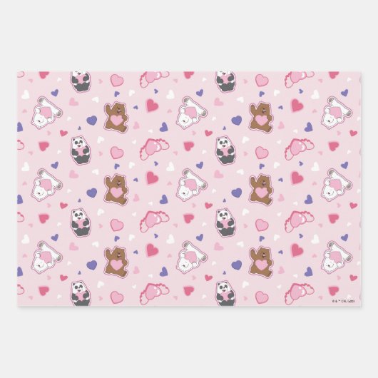 We Bare Bears - Valentine Hearts Pattern Geschenkpapier Set (Vorderseite)