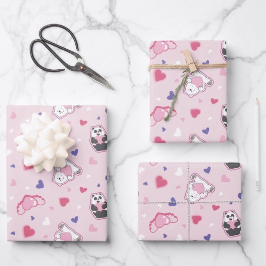 We Bare Bears - Valentine Hearts Pattern Geschenkpapier Set (Vorderseite)