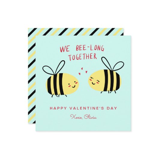 We Bee-long Together Cute Kids Valentine's Day Mitteilungskarte (Vorderseite/Rückseite Beispiel)