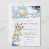 We can bearly wait abstract blue gold photo einladung (Vorderseite)