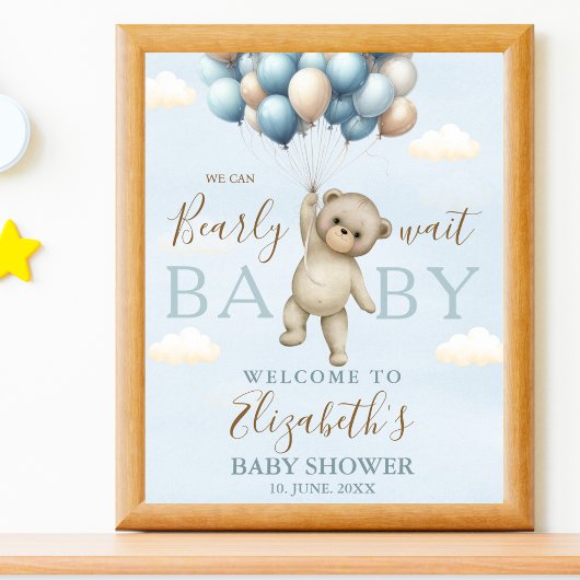 We Can Bearly Wait Baby, Bear Baby Shower Boy Poster