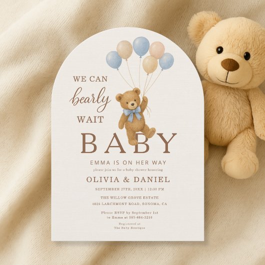 We Can Bearly Wait Baby Boy Bear Couple Shower Einladung
