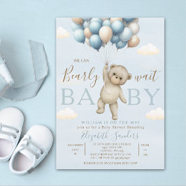 We Can Bearly Wait Baby Cute Bear Baby Shower Boy Einladung