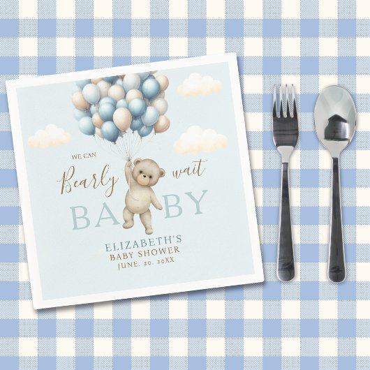 We Can Bearly Wait Baby, Cute Bear Baby Shower Serviette