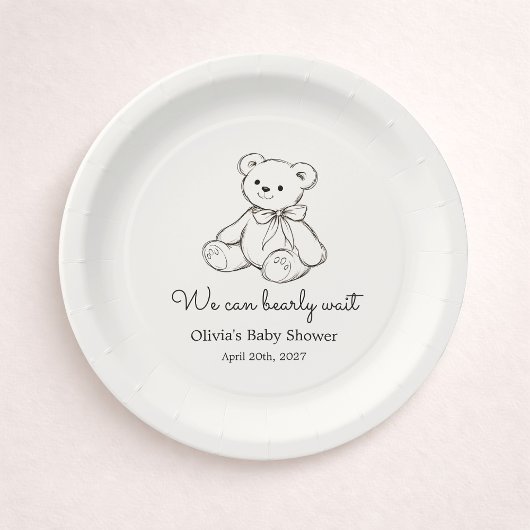"We Can Bearly Wait" Baby Shower Gender Neutral Pappteller