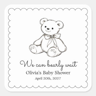 "We Can Bearly Wait" Baby Shower Gender Neutral Quadratischer Aufkleber