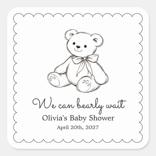 "We Can Bearly Wait" Baby Shower Gender Neutral Quadratischer Aufkleber (Vorderseite)