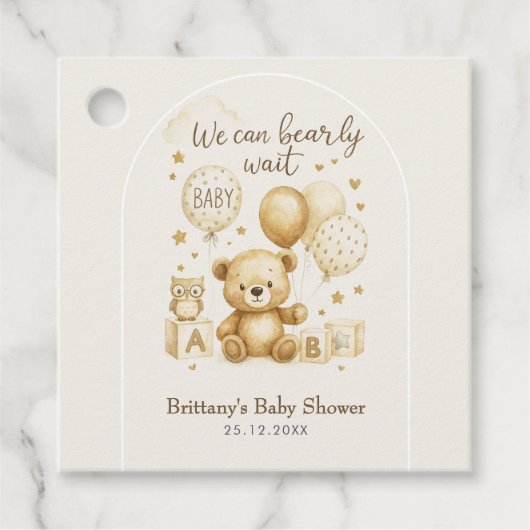 We Can Bearly Wait Baby Shower Geschenkanhänger (Vorderseite)