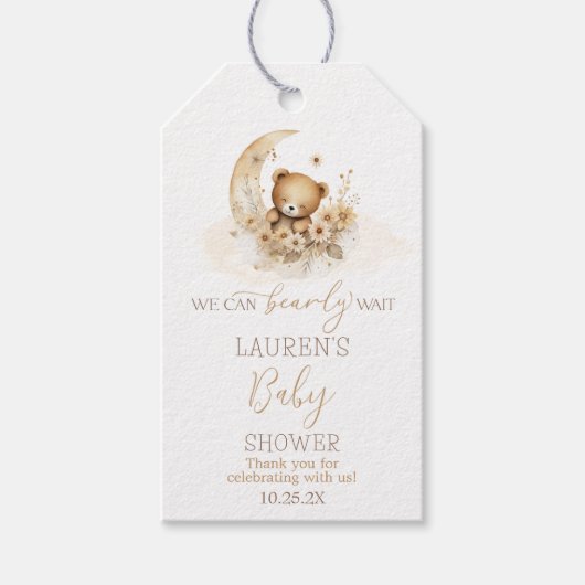 We can bearly wait baby shower gift tags geschenkanhänger (Vorderseite)
