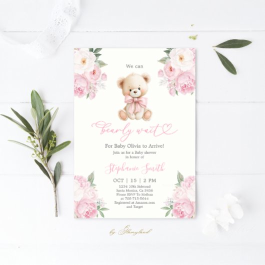 We can Bearly wait Baby Shower Girl Invitation Einladung