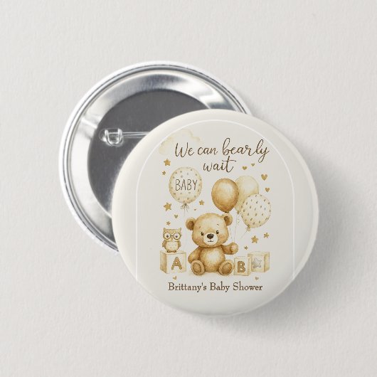 We Can Bearly Wait Baby Shower Invitation Button (Vorne & Hinten)