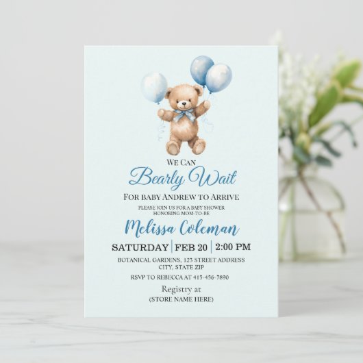 We Can Bearly Wait Baby Shower Invitation Einladung (Stehend Vorderseite)
