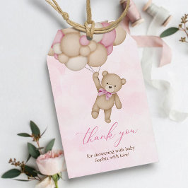 We Can Bearly Wait Baby Shower Pink Thank You Geschenkanhänger