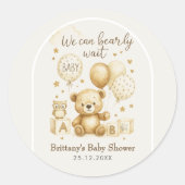 We Can Bearly Wait Baby Shower  Runder Aufkleber (Vorderseite)