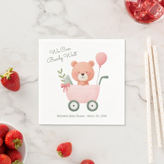 "We Can Bearly Wait" Baby Shower Serviette (Beispiel)