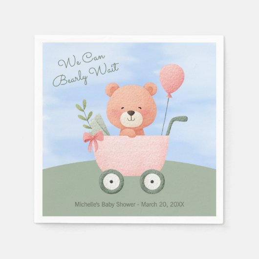 "We Can Bearly Wait" Baby Shower Serviette (Vorderseite)