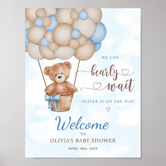 We Can Bearly Wait Baby Shower Welcome Sign Poster (Vorne)