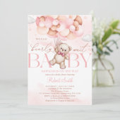 We Can Bearly Wait Balloon Bear Baby Shower Einladung (Stehend Vorderseite)