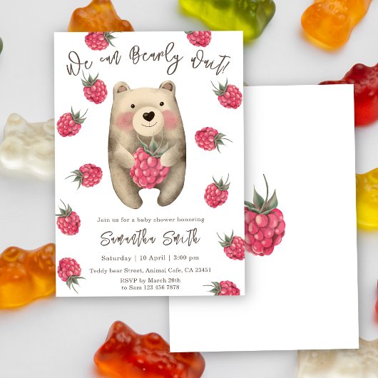 We can bearly wait Bear and berries Baby Shower Einladung