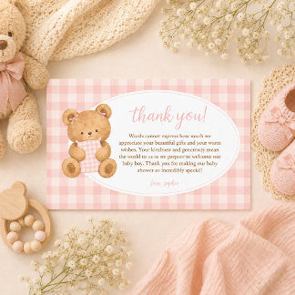 We Can Bearly Wait Bear Baby Girl Gingham Mitteilungskarte