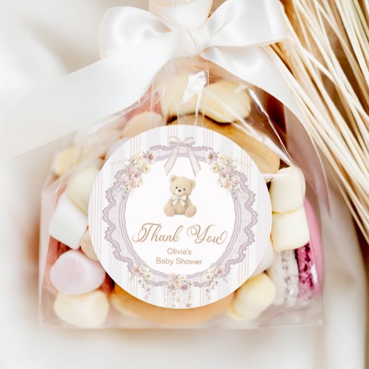 We Can Bearly Wait Bear Baby Shower Thank You Runder Aufkleber