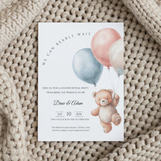 We Can Bearly Wait Bear Balloons Gender Reveal Einladung