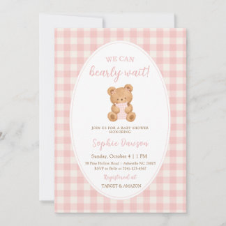 We Can Bearly Wait Bear Girl Baby Shower Einladung