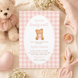 We Can Bearly Wait Bear Girl Baby Shower Einladung