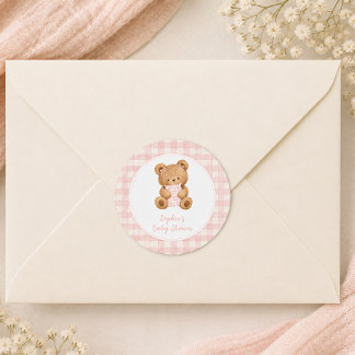 We Can Bearly Wait Bear Girl Baby Shower Runder Aufkleber