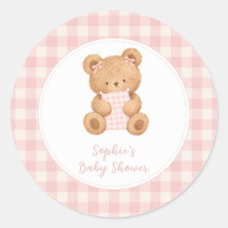 We Can Bearly Wait Bear Girl Baby Shower Runder Aufkleber