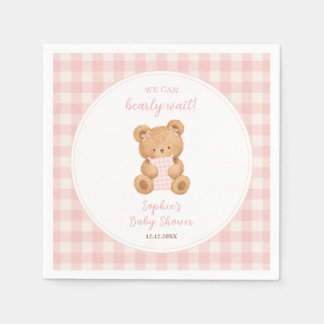 We Can Bearly Wait Bear Girl Baby Shower Serviette